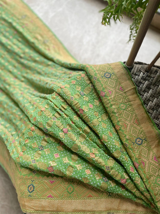 Nazaakat - Light Green Meenakari Bandhani Saree
