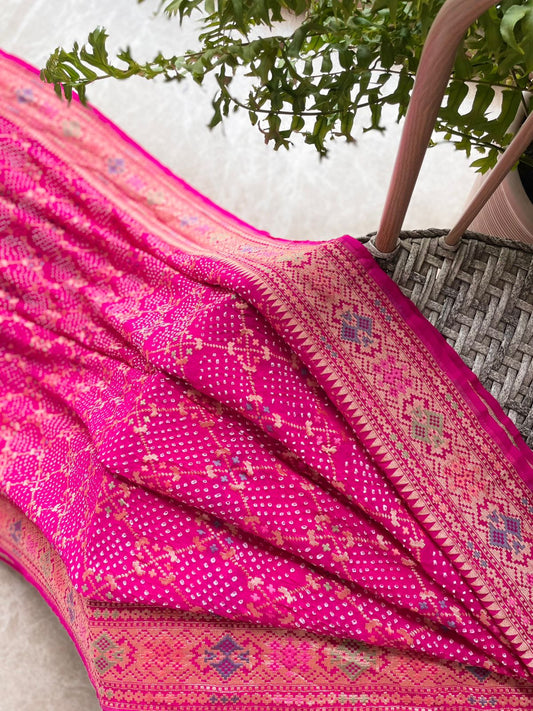 Anjali - Pink Meenakari Bandhani Saree