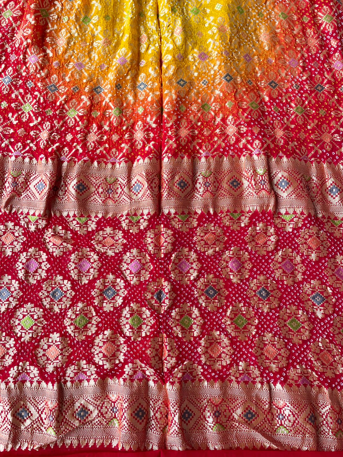 Tanvi - Red & Yellow Meenakari Bandhani Saree