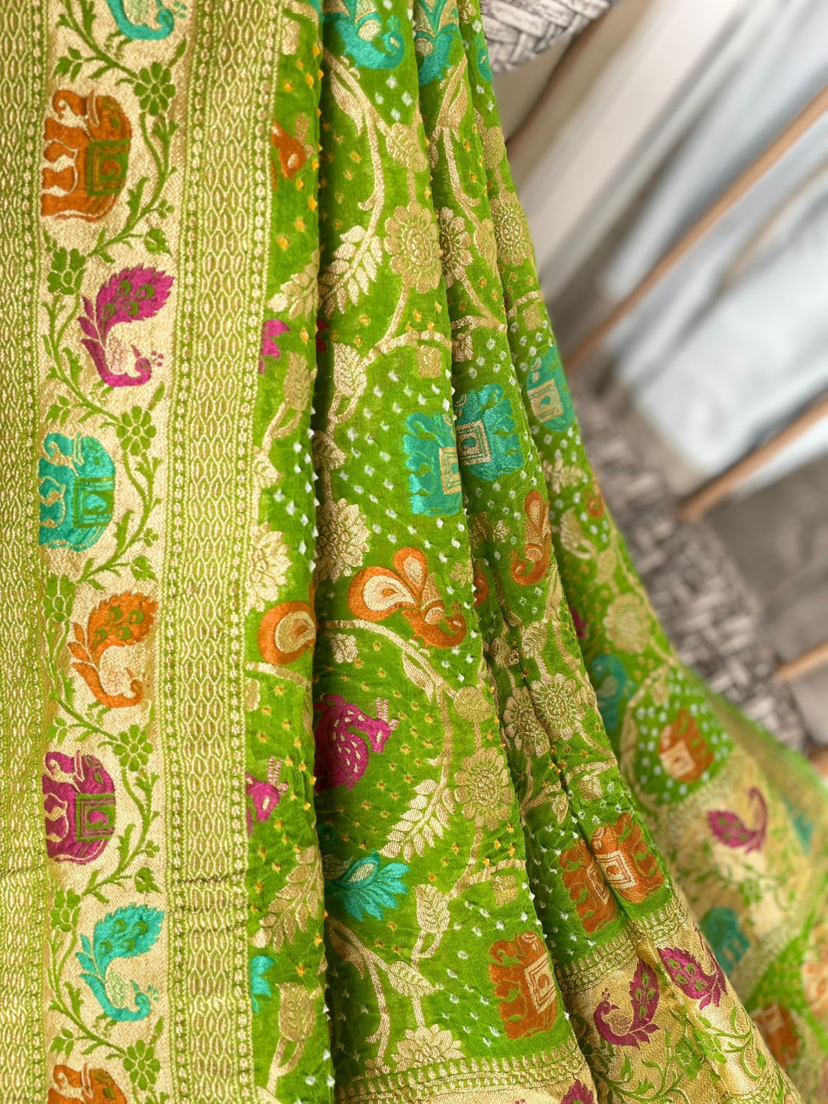 Aalia - Light Green Tilfi Meenakari Bandhani Dupatta