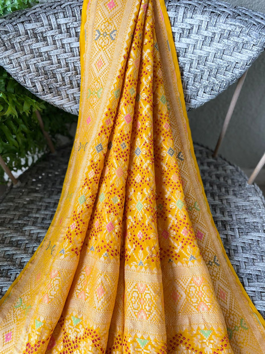 Nalini - Yellow Meenakari Bandhani Dupatta
