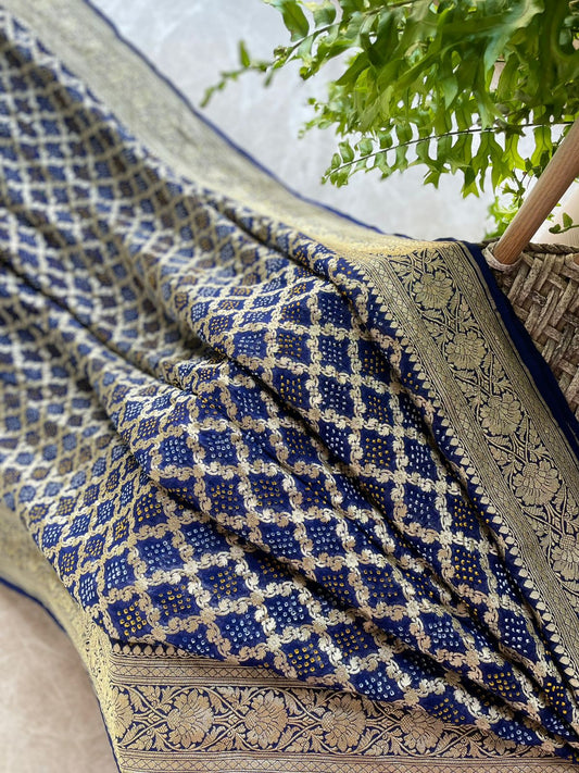 Aanya - Blue Bandhani Banarasi Saree