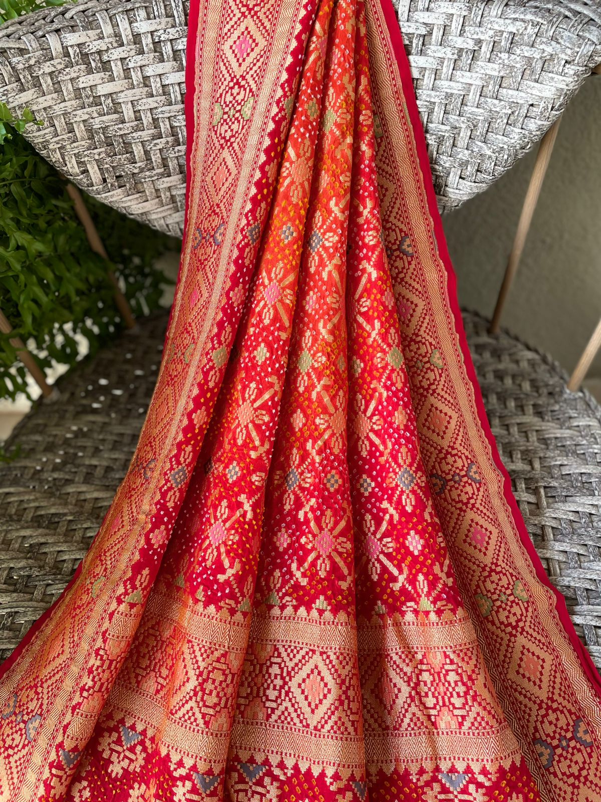 Juhi - Red & Orange Meenakari Bandhani Dupatta