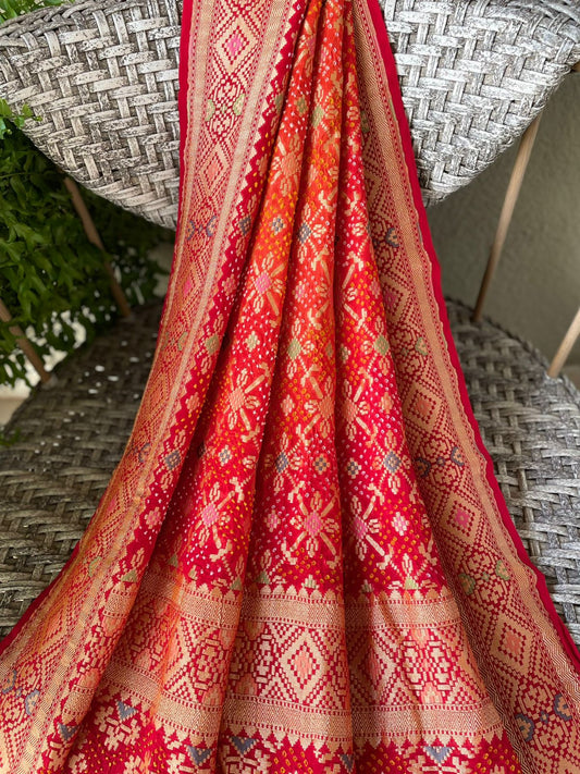 Juhi - Red & Orange Meenakari Bandhani Dupatta