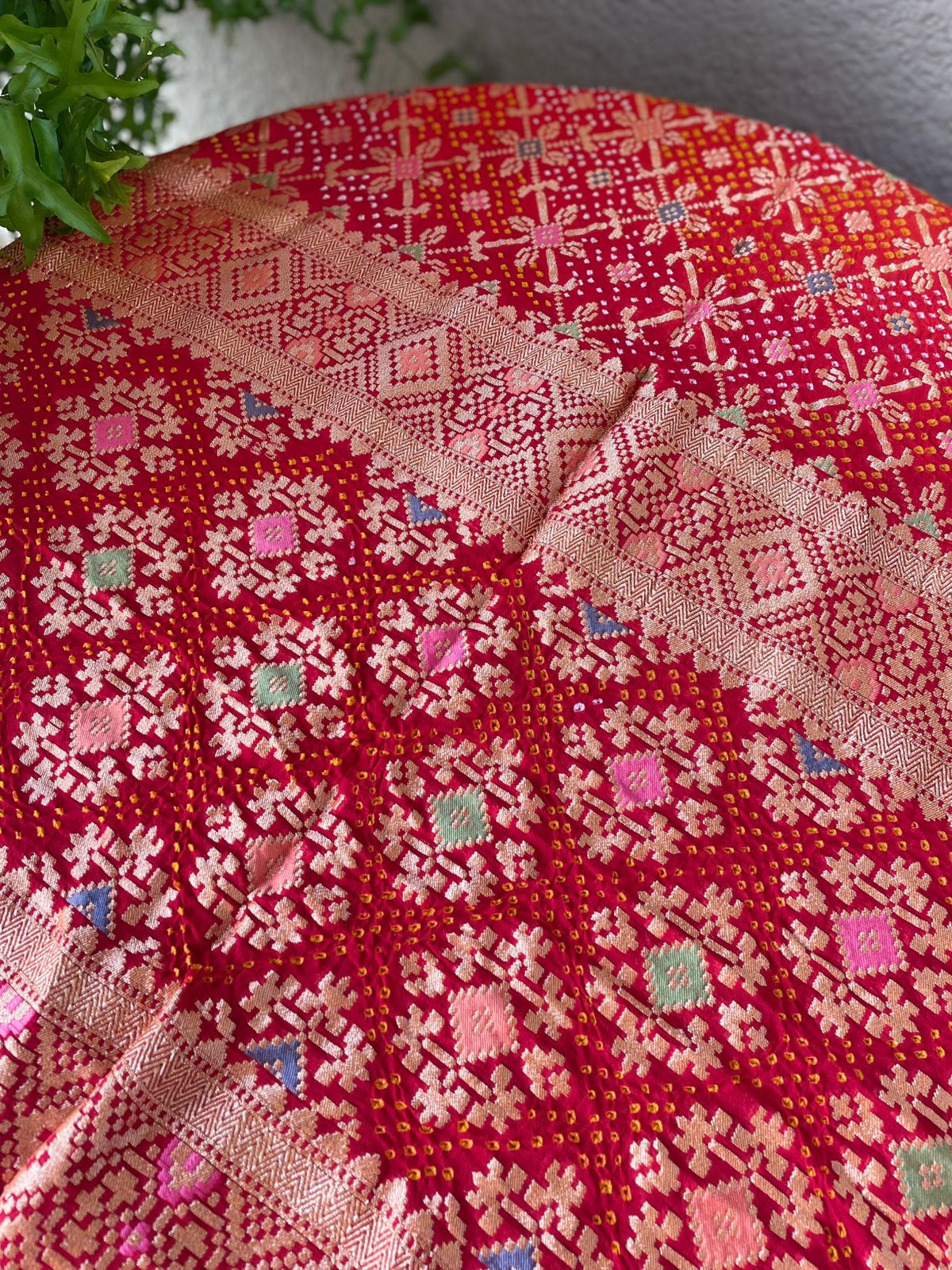 Juhi - Red & Orange Meenakari Bandhani Dupatta