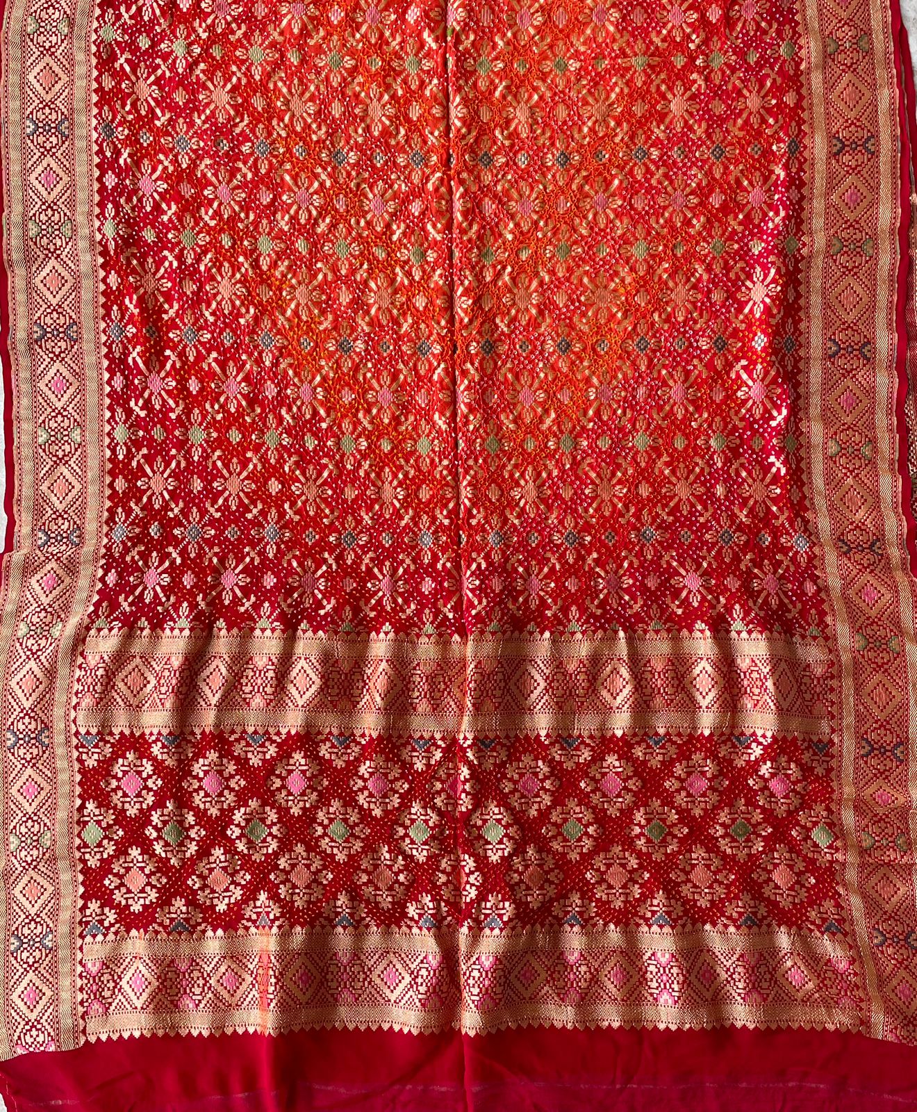 Juhi - Red & Orange Meenakari Bandhani Dupatta