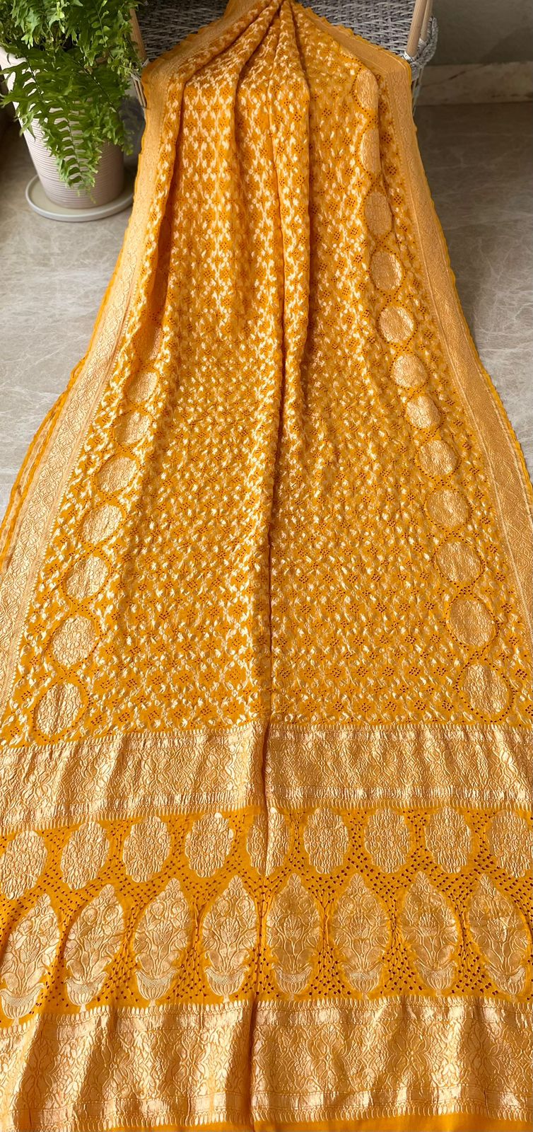Anvisha - Yellow Bandhani Banarasi Saree