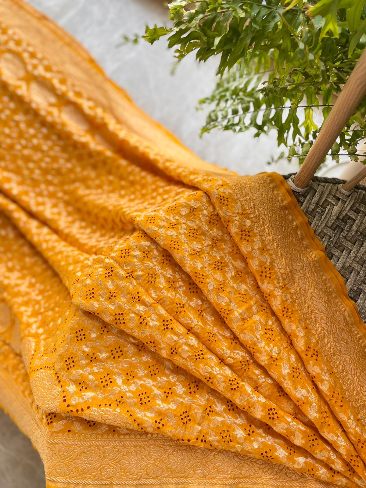 Anvisha - Yellow Bandhani Banarasi Saree