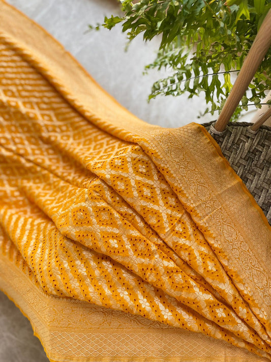 Aashna - Yellow Bandhani Banarasi Saree