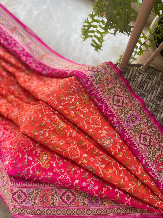 Anisha - Pink & Orange Meenakari Tilfi Saree