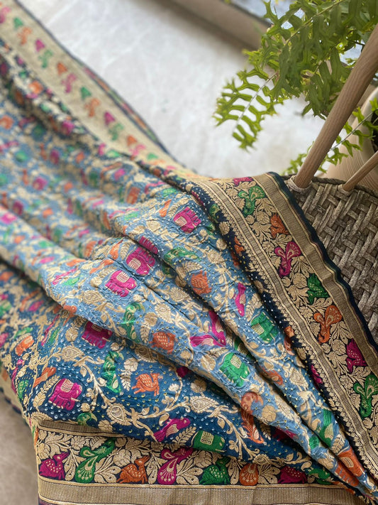 Saanjh - Blue Shaded Meenakari Tilfi Saree