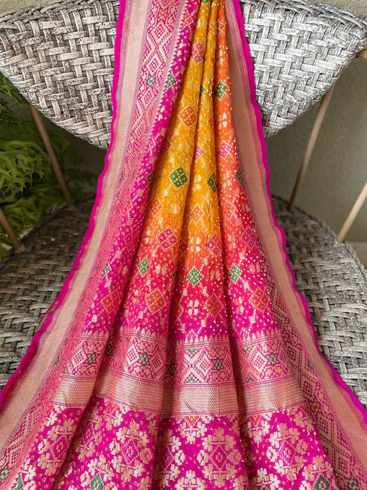 Siya - Pink & Yellow Meenakari Bandhani Dupatta