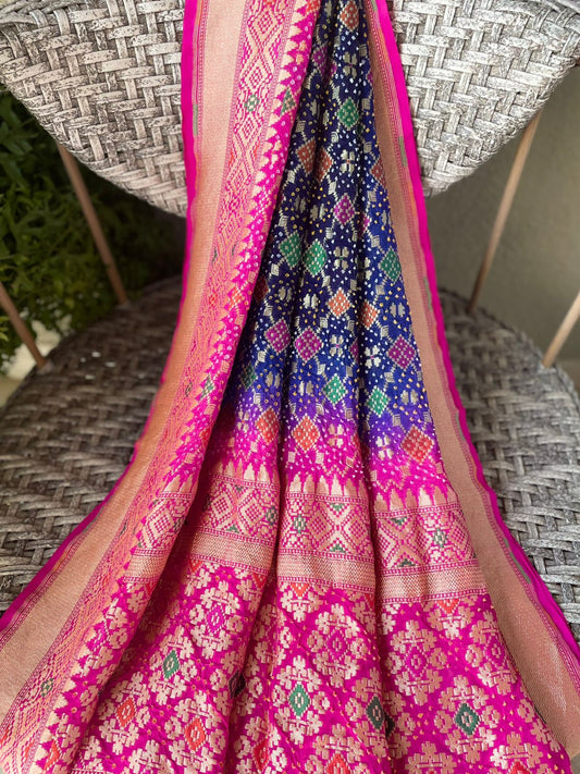 Yashvi - Pink & Blue Meenakari Bandhani Dupatta