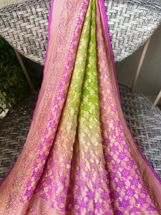 Barkha - Lilac & Green Bandhani Banarasi Dupatta