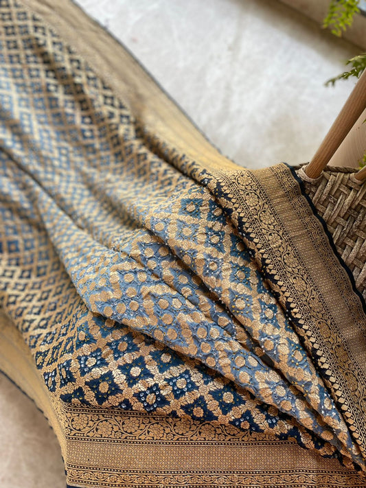 Neelima - Blue Shaded Bandhani Banarasi Saree