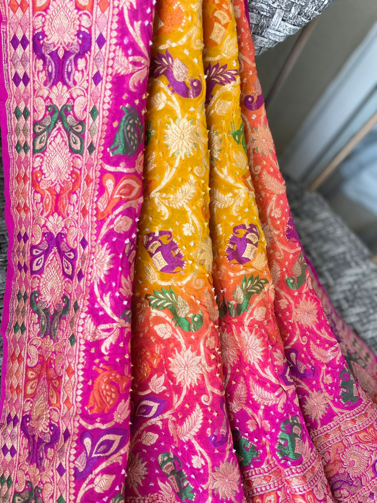 Ikshita - Pink & Yellow Meenakari Tilfi Dupatta