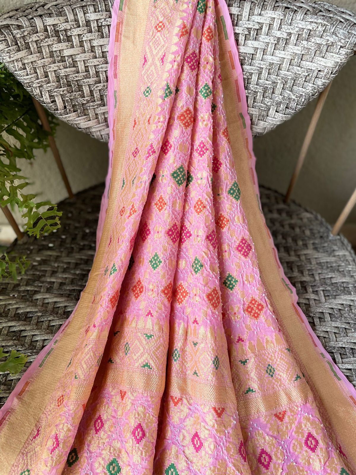 Nitaara - Peach Meenakari Bandhani Dupatta