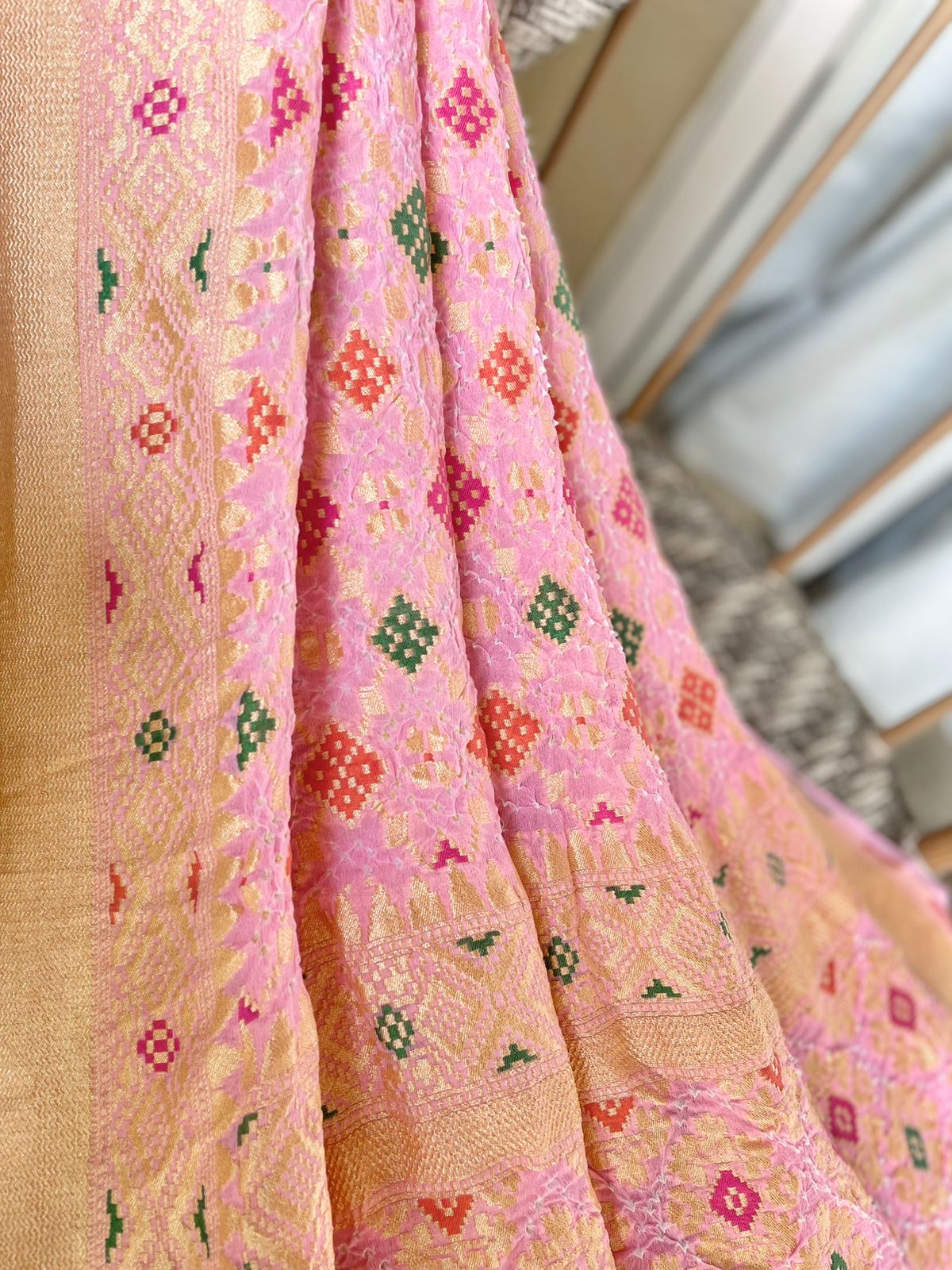Nitaara - Peach Meenakari Bandhani Dupatta
