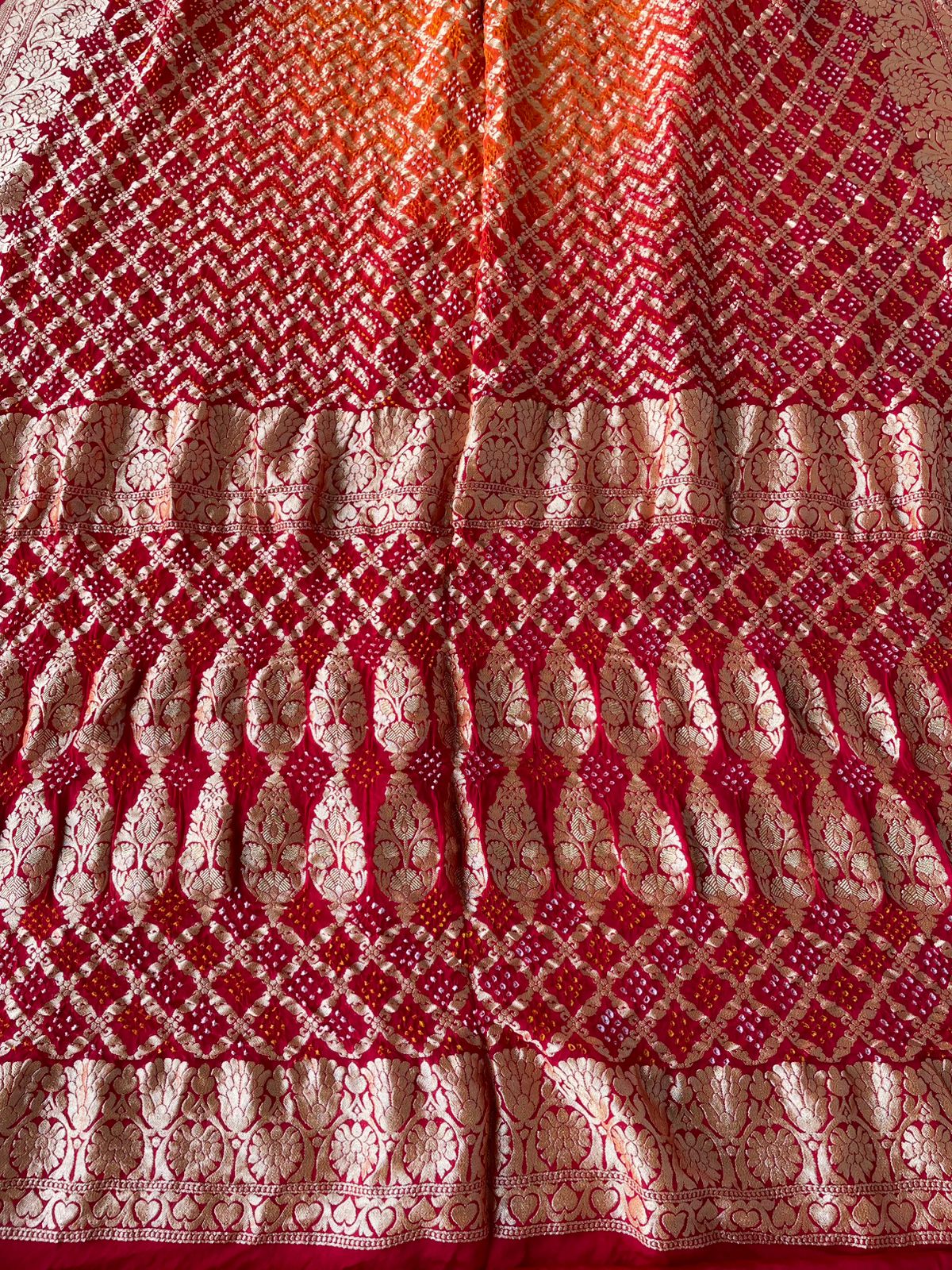 Manika - Red & Orange Bandhani Banarasi Saree