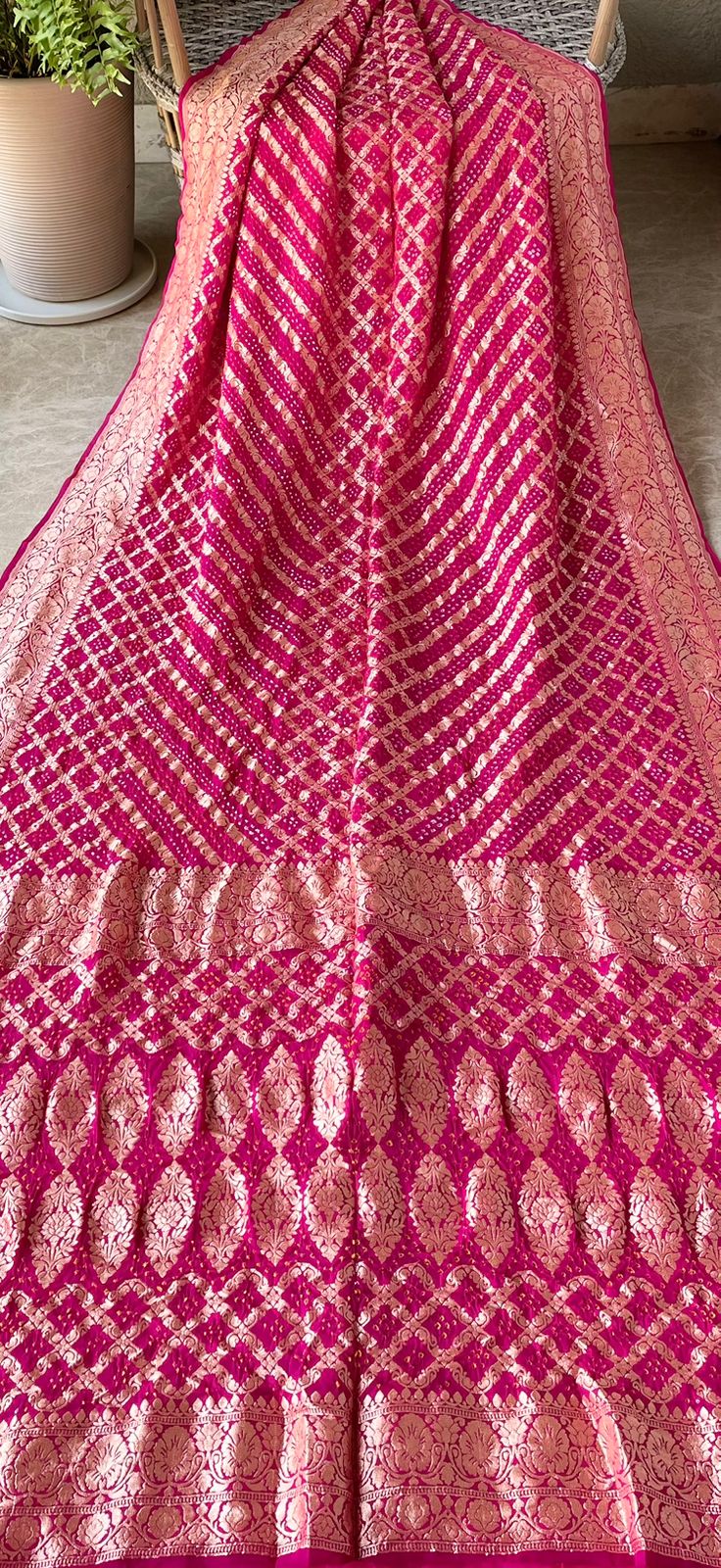 Vrinda - Pink Wedding Bandhani Banarasi Saree