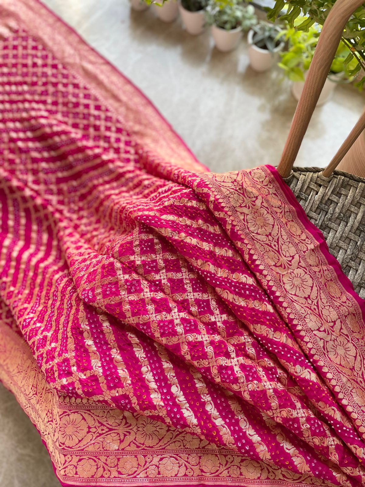 Vrinda - Pink Wedding Bandhani Banarasi Saree