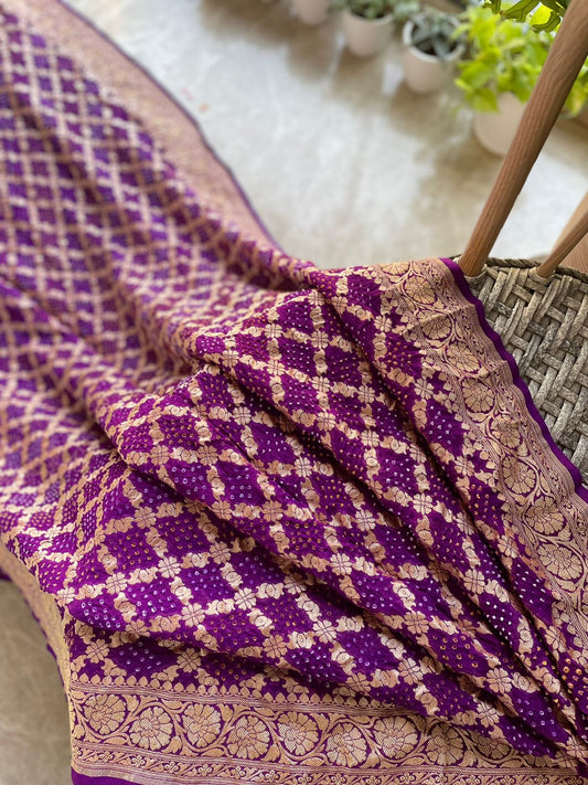 Manya - Purple Bandhani Banarasi Saree