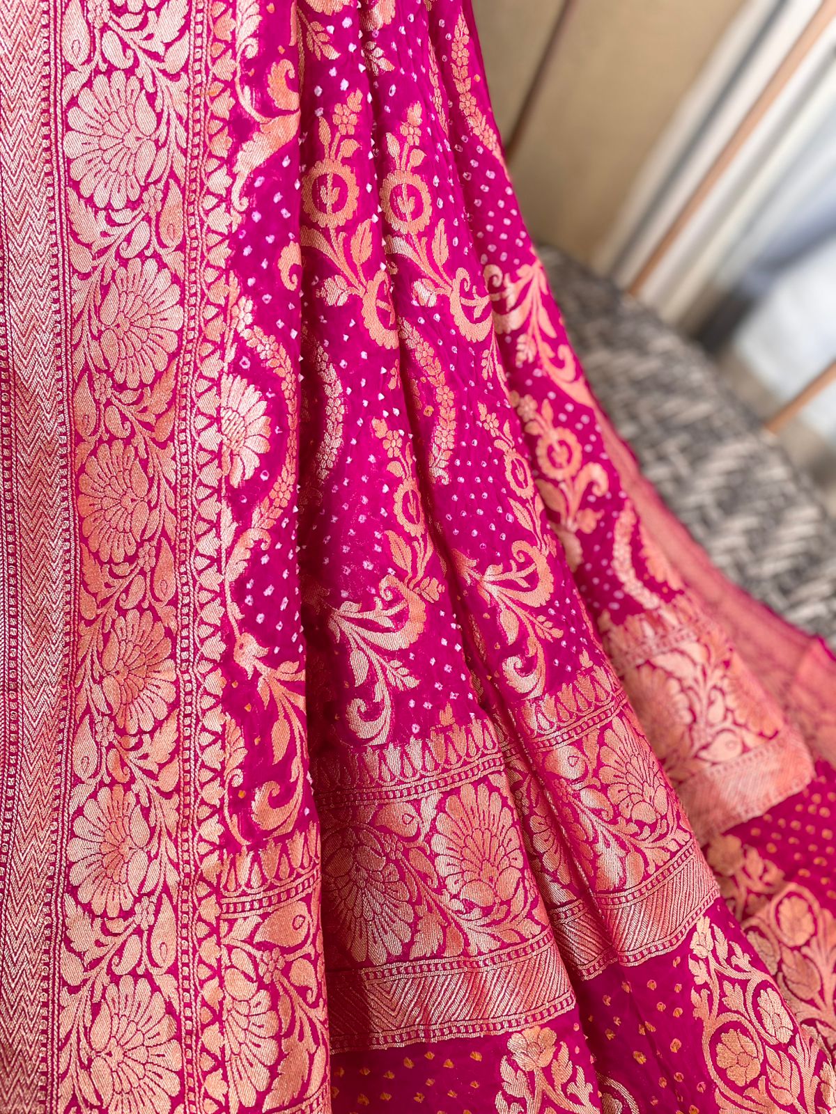 Mehreen - Pink Bandhani Banarasi Dupatta