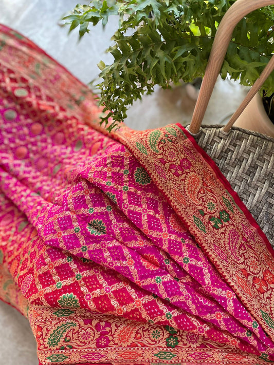 Jaya - Red & Pink Meenakari Tilfi Saree
