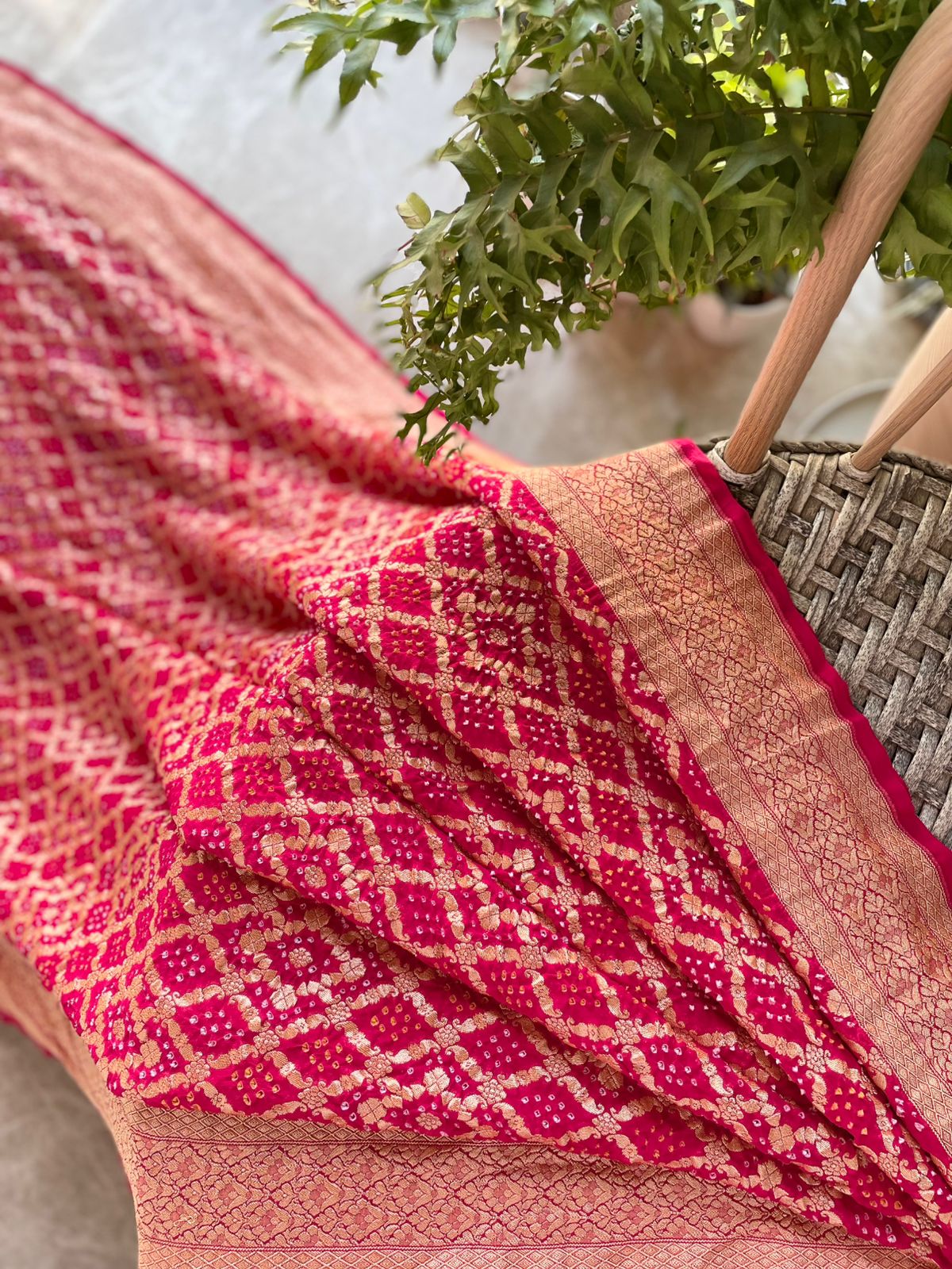 Risha - Rose Pink Bandhani Banarasi Saree