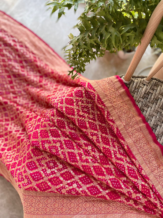 Risha - Rose Pink Bandhani Banarasi Saree