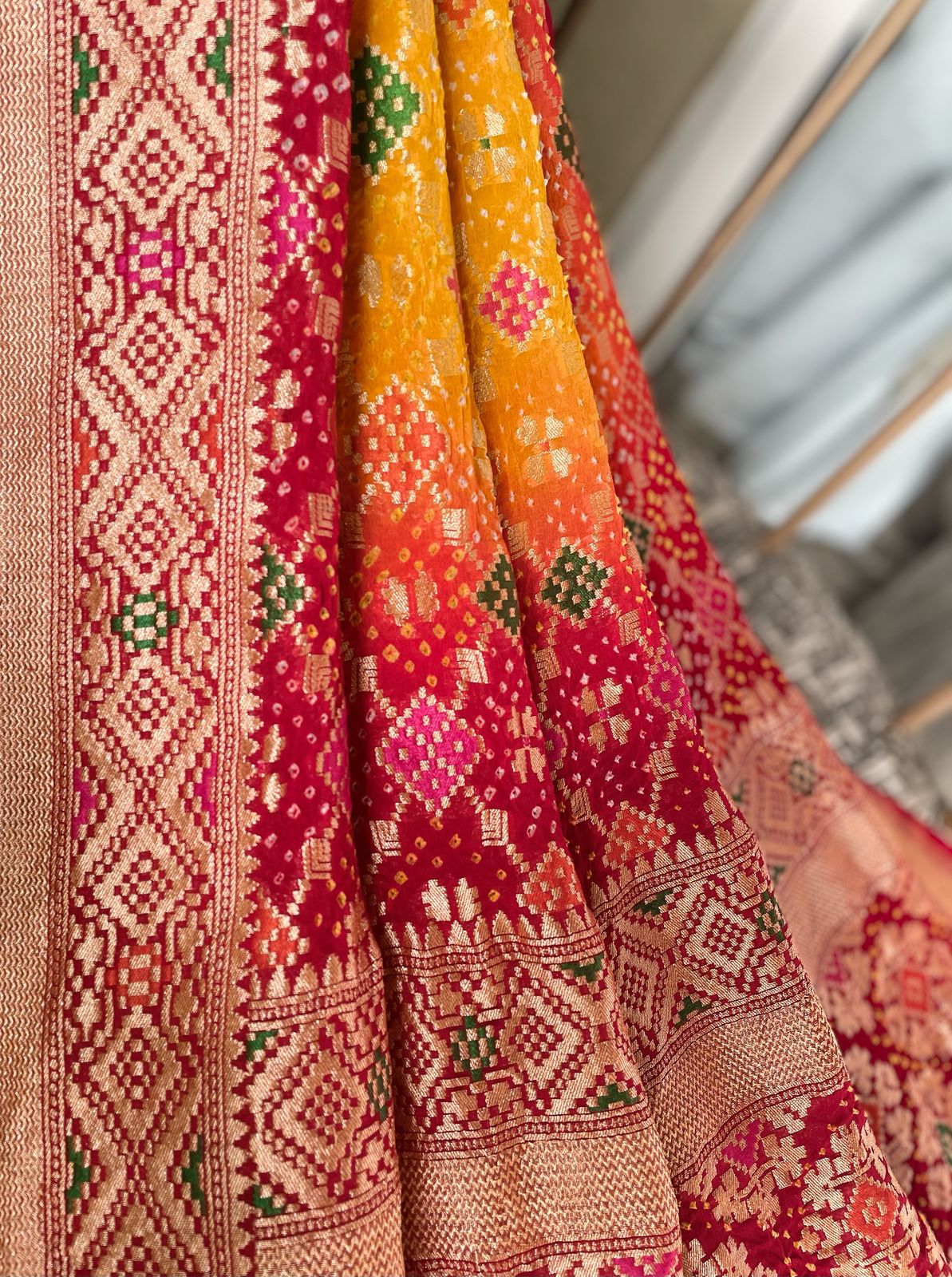 Khwaab - Red & Yellow Meenakari Bandhani Dupatta
