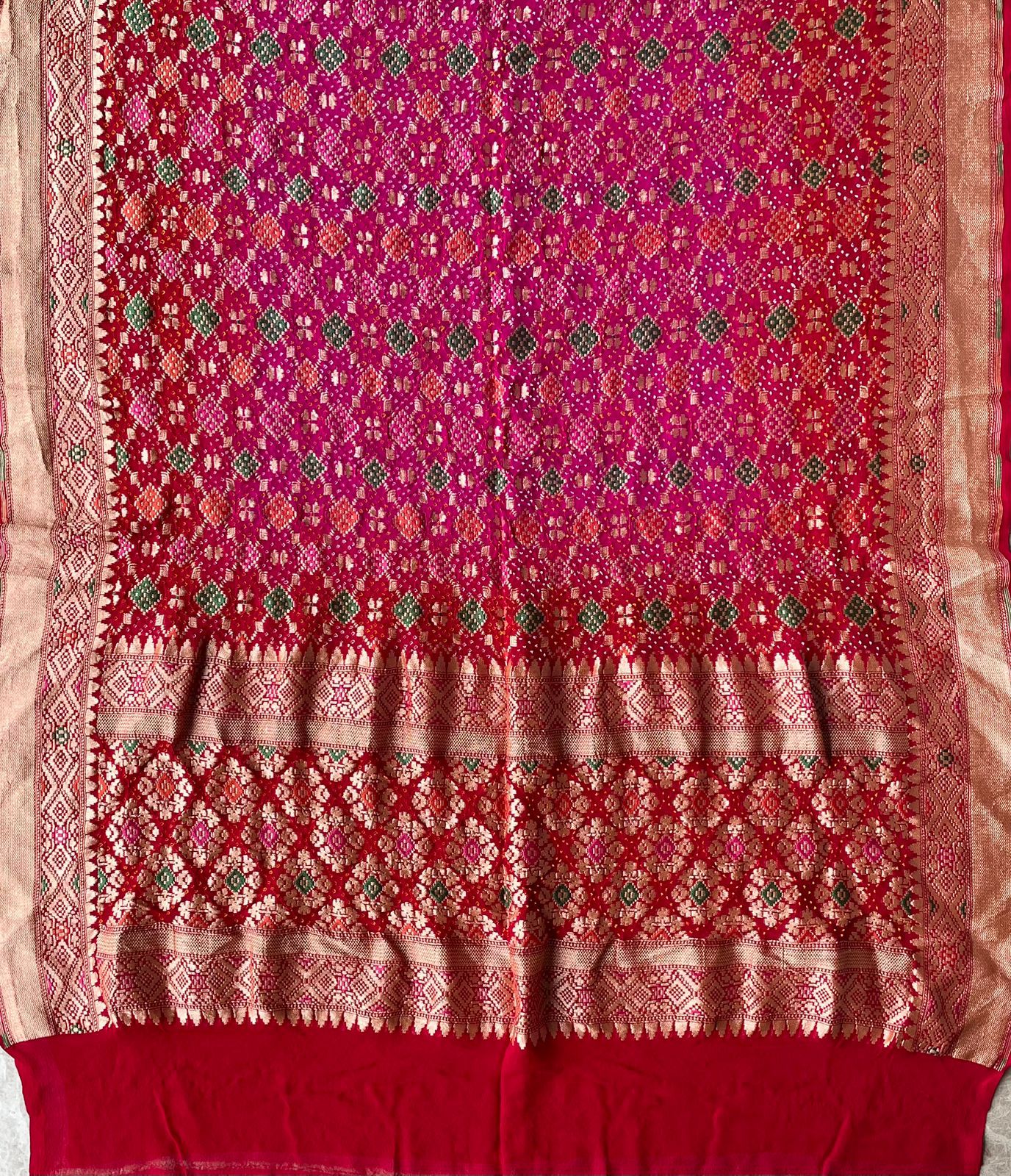 Farha - Red & Pink Meenakari Bandhani Dupatta