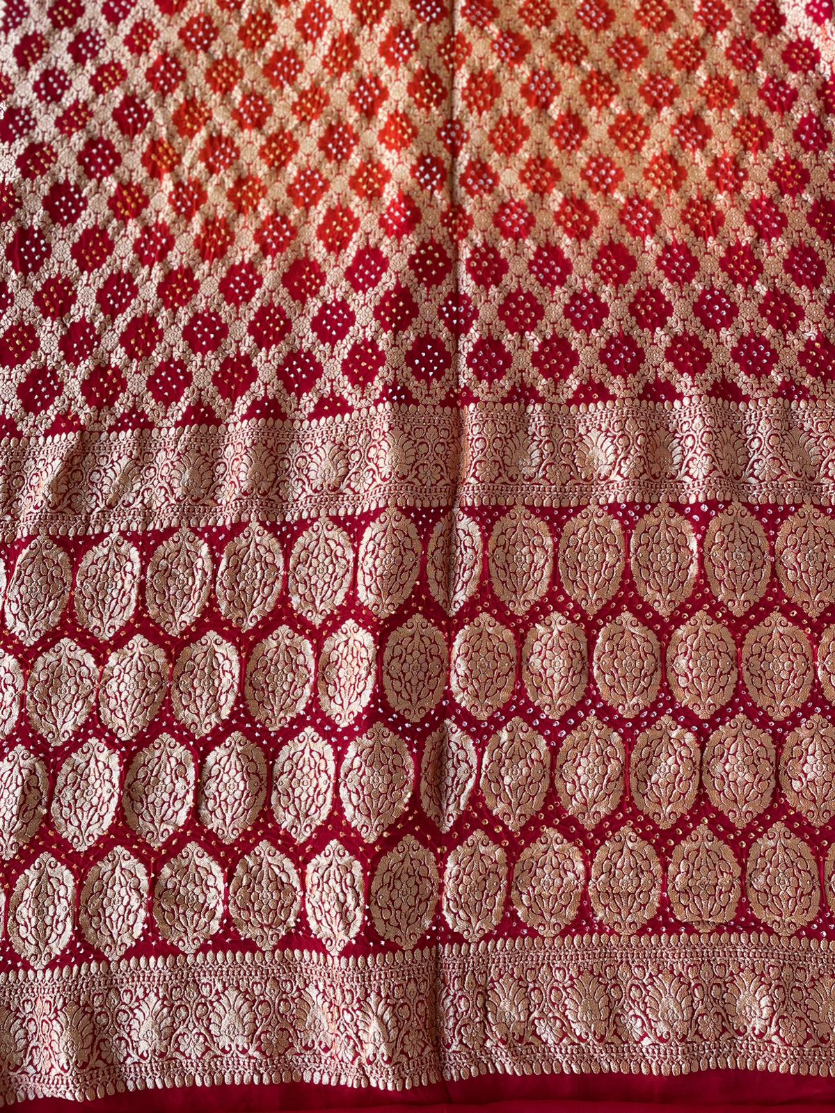 Shrishti - Red & Orange Bandhani Banarasi Saree