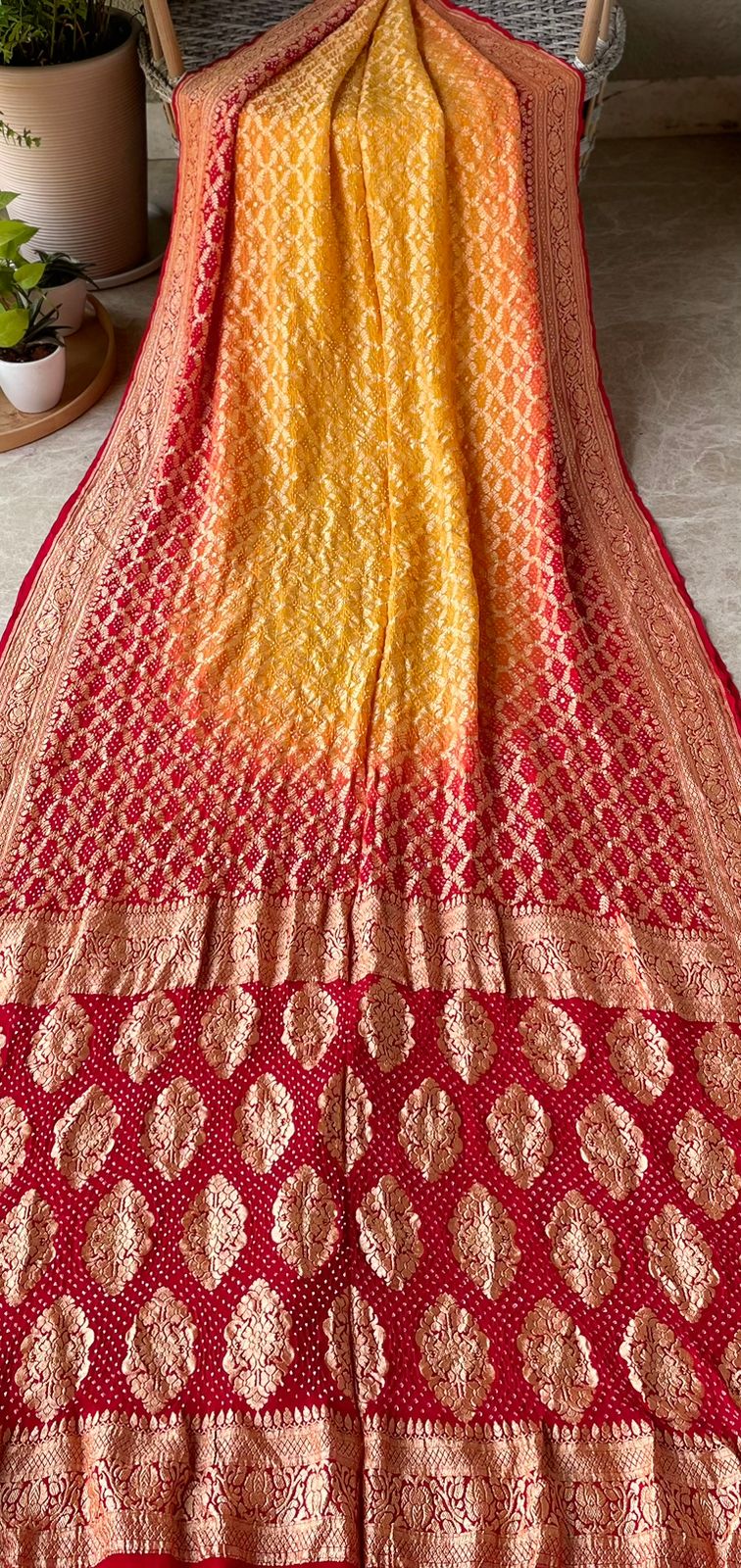 Ati - Red & Yellow Bandhani Banarasi Saree
