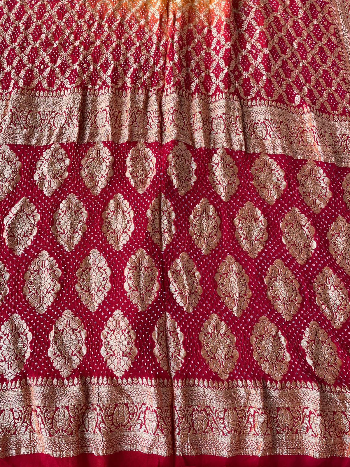 Ati - Red & Yellow Bandhani Banarasi Saree