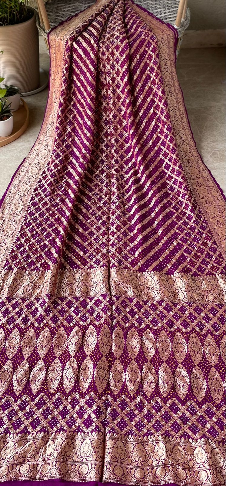 Mugdha - Magenta Bandhani Banarasi Saree
