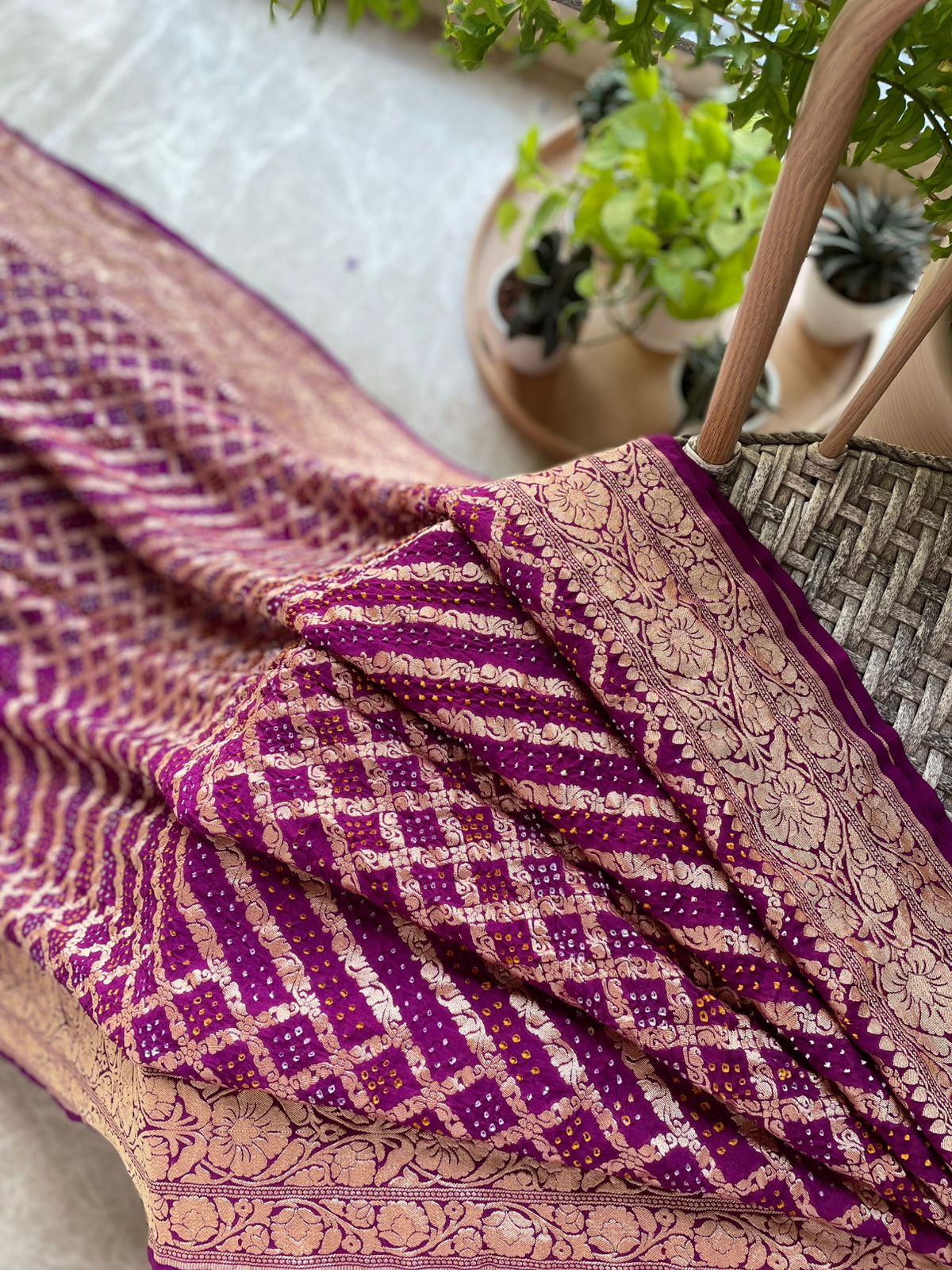 Mugdha - Magenta Bandhani Banarasi Saree