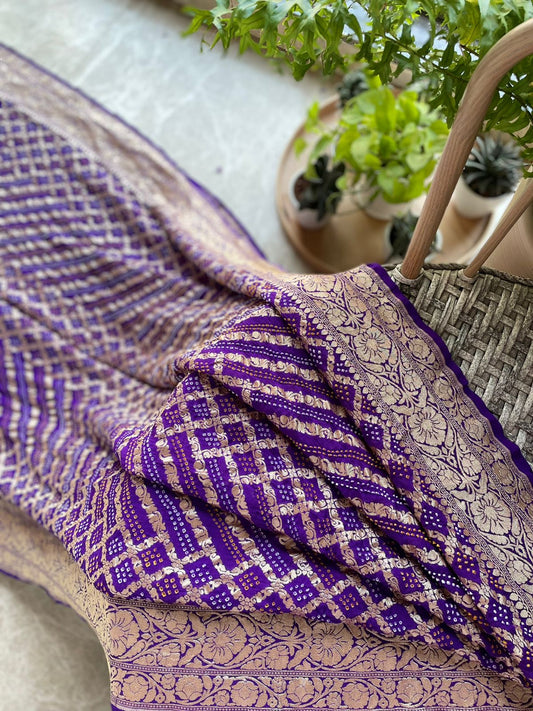 Dhrishti - Purple Bandhani Banarasi Saree