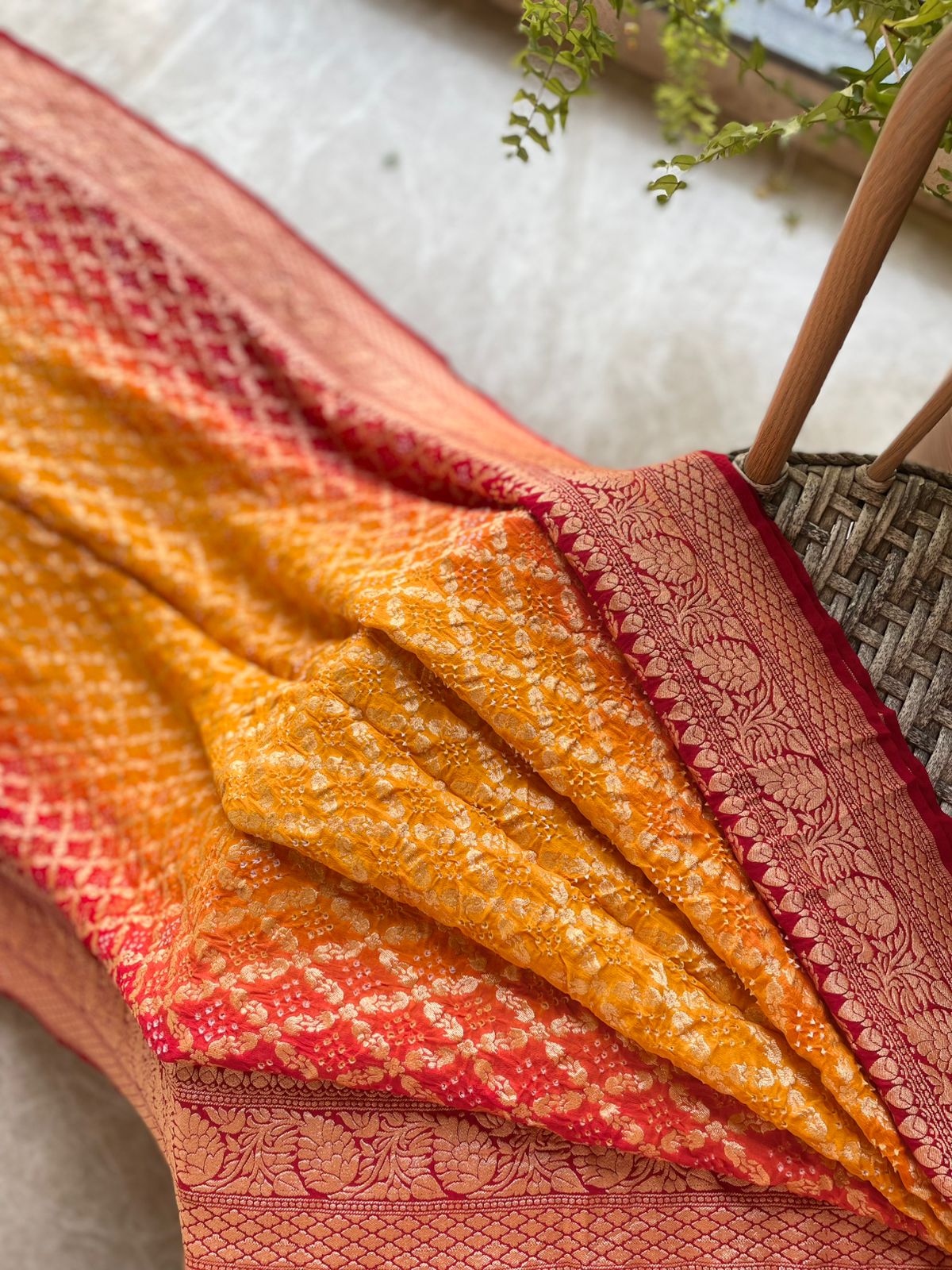 Manasvi - Red & Yellow Bandhani Banarasi Saree