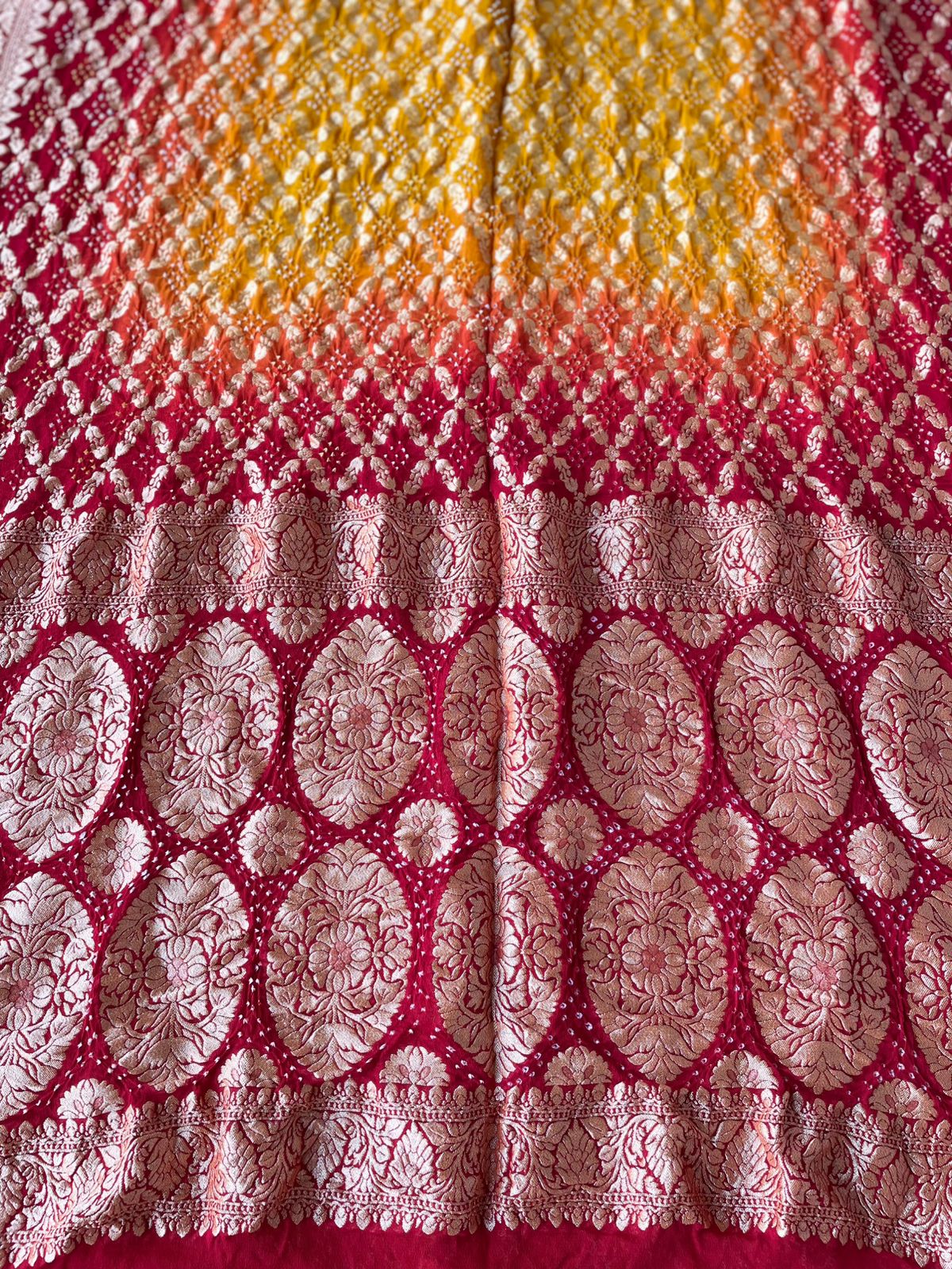 Manasvi - Red & Yellow Bandhani Banarasi Saree