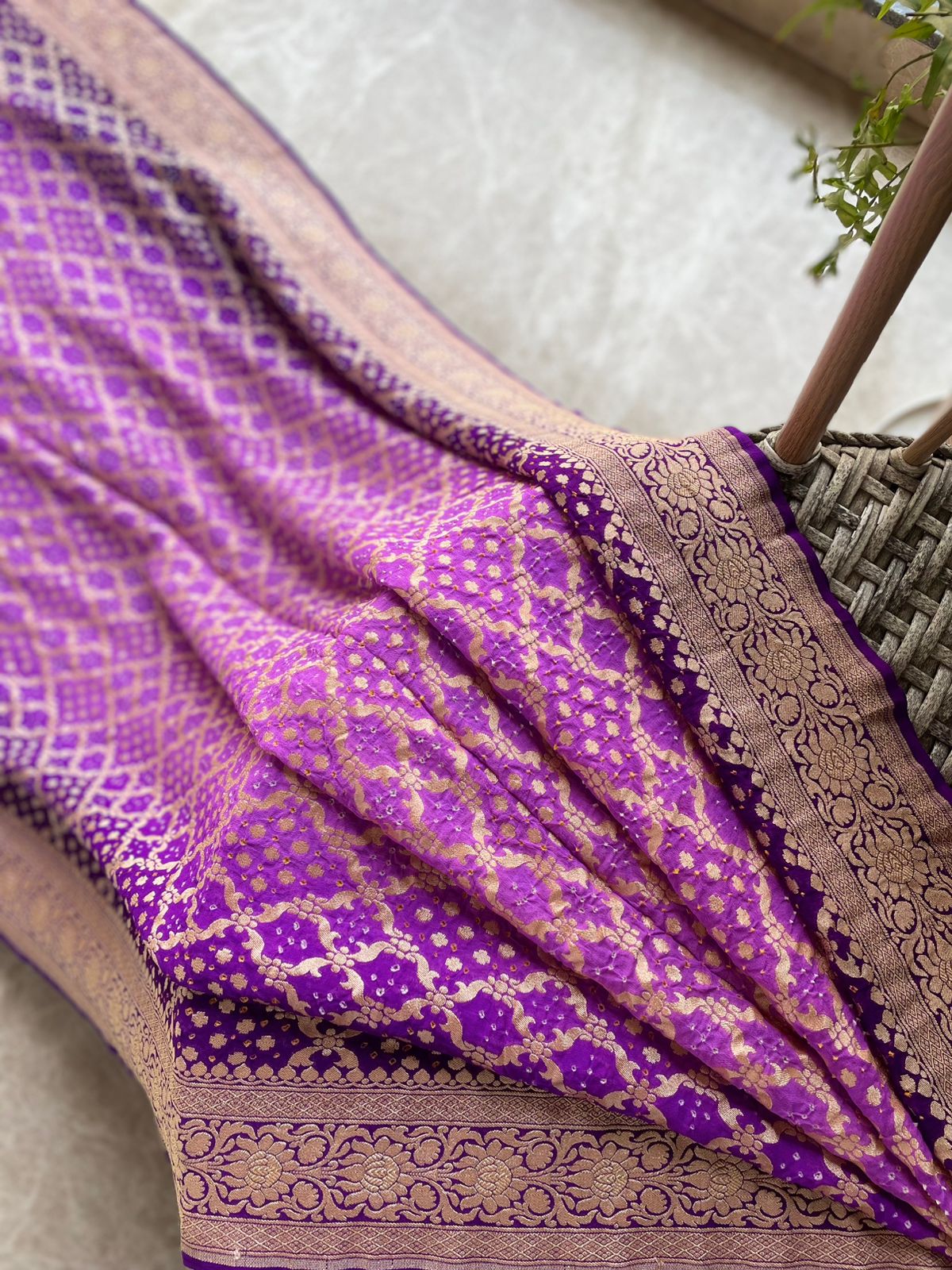 Gayathri - Purple Shaded Bandhani Banarasi Saree