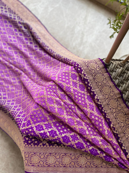 Gayathri - Purple Shaded Bandhani Banarasi Saree