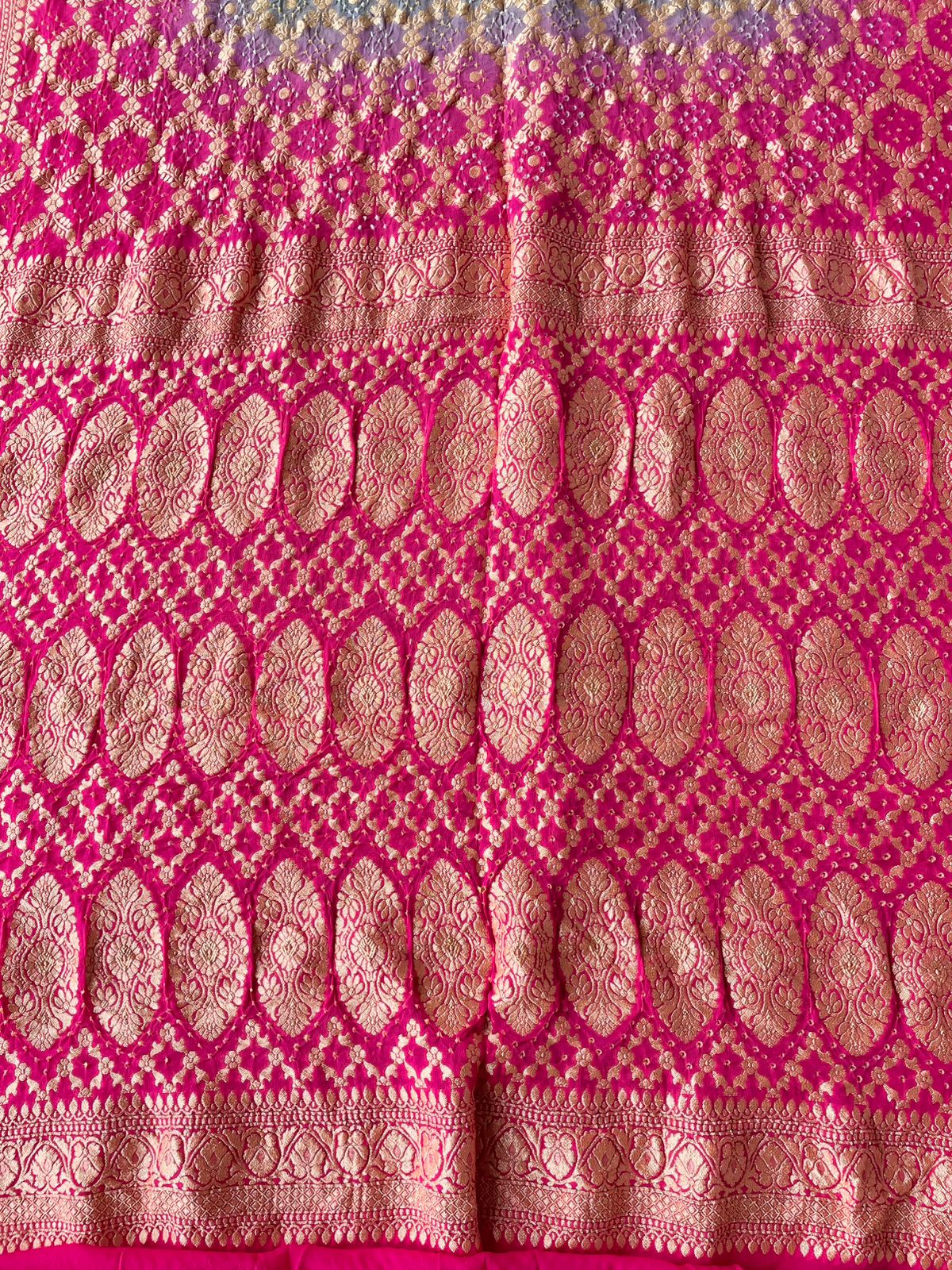 Aashvi - Rose Pink & Green Bandhani Banarasi Saree