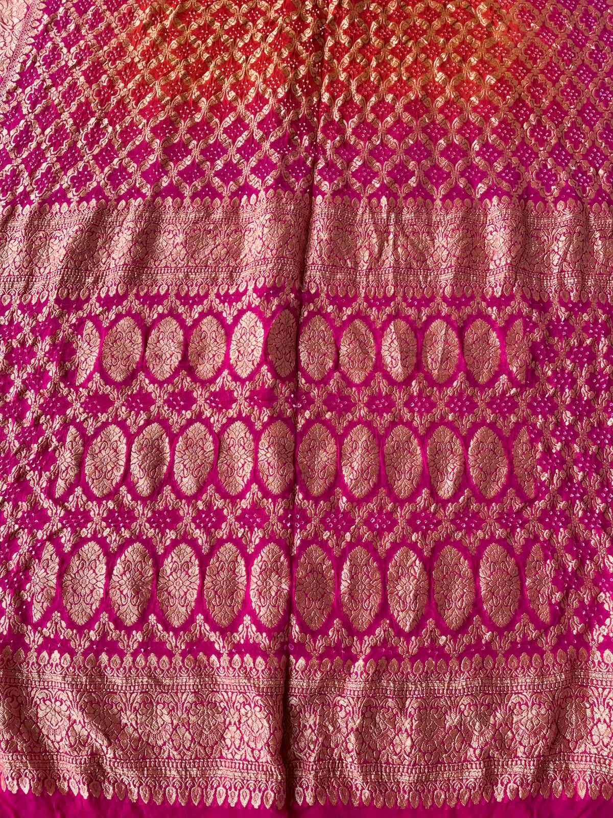 Nandita - Pink & Orange Bandhani Banarasi Saree