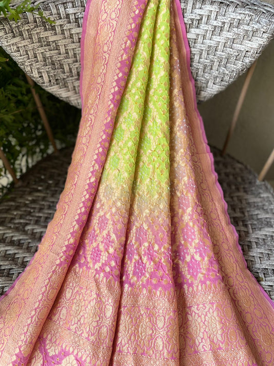 Gazal - Lilac & Green Bandhani Banarasi Dupatta