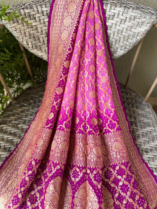 Inaaya - Magenta Shaded Bandhani Banarasi Dupatta