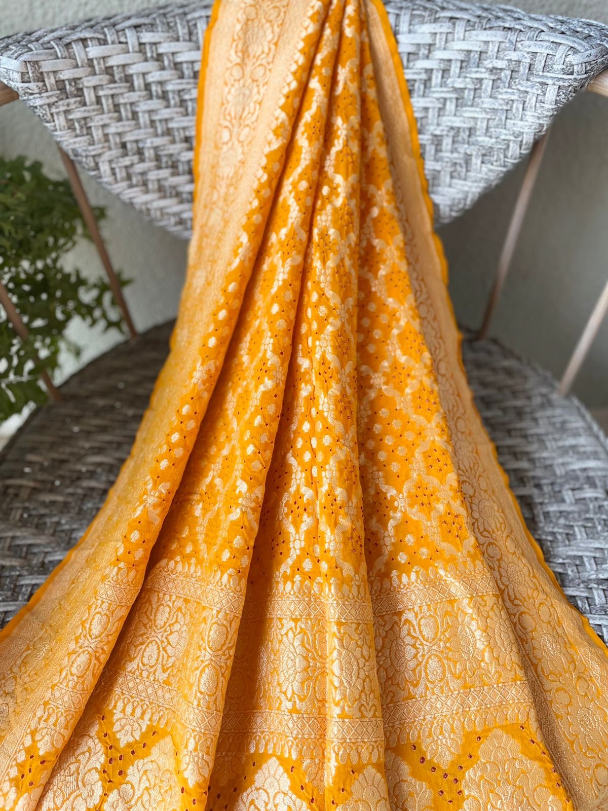 Neha - Yellow Bandhani Banarasi Dupatta