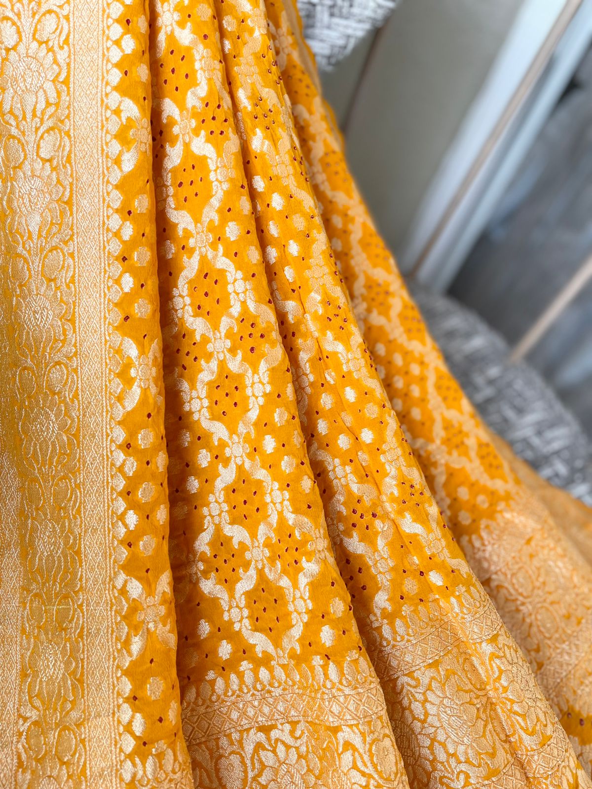 Neha - Yellow Bandhani Banarasi Dupatta