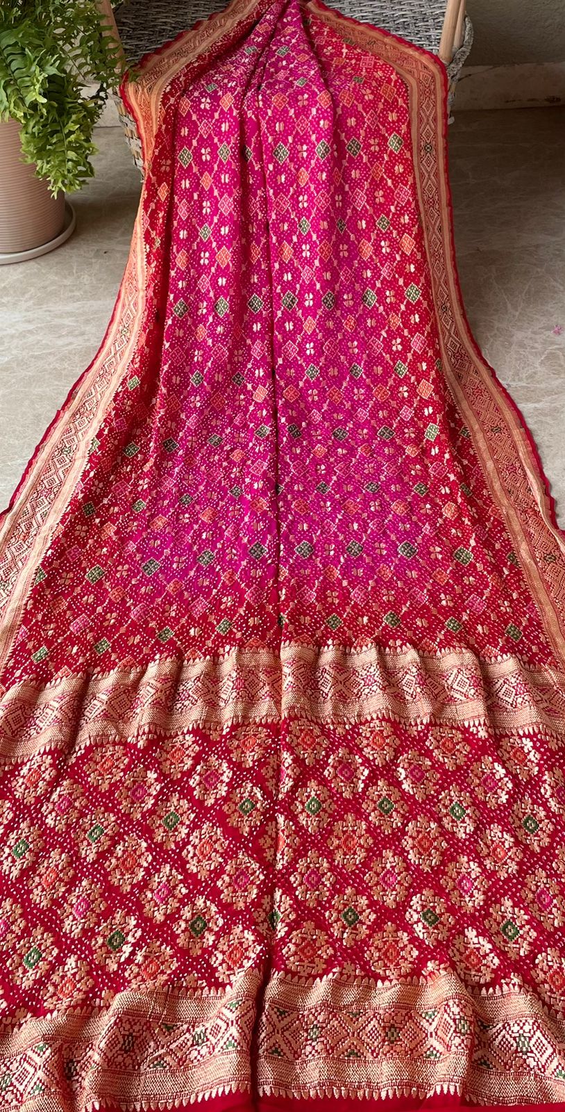 Saira - Red & Pink Meenakari Bandhani Saree