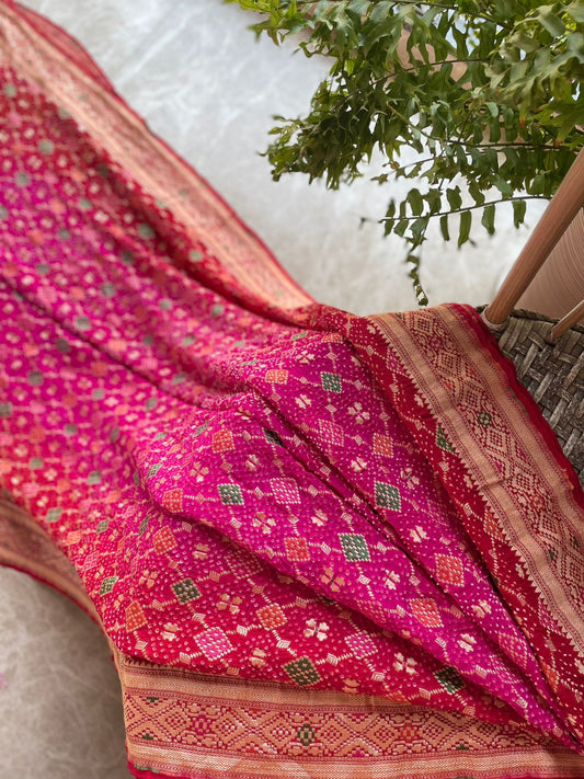 Saira - Red & Pink Meenakari Bandhani Saree